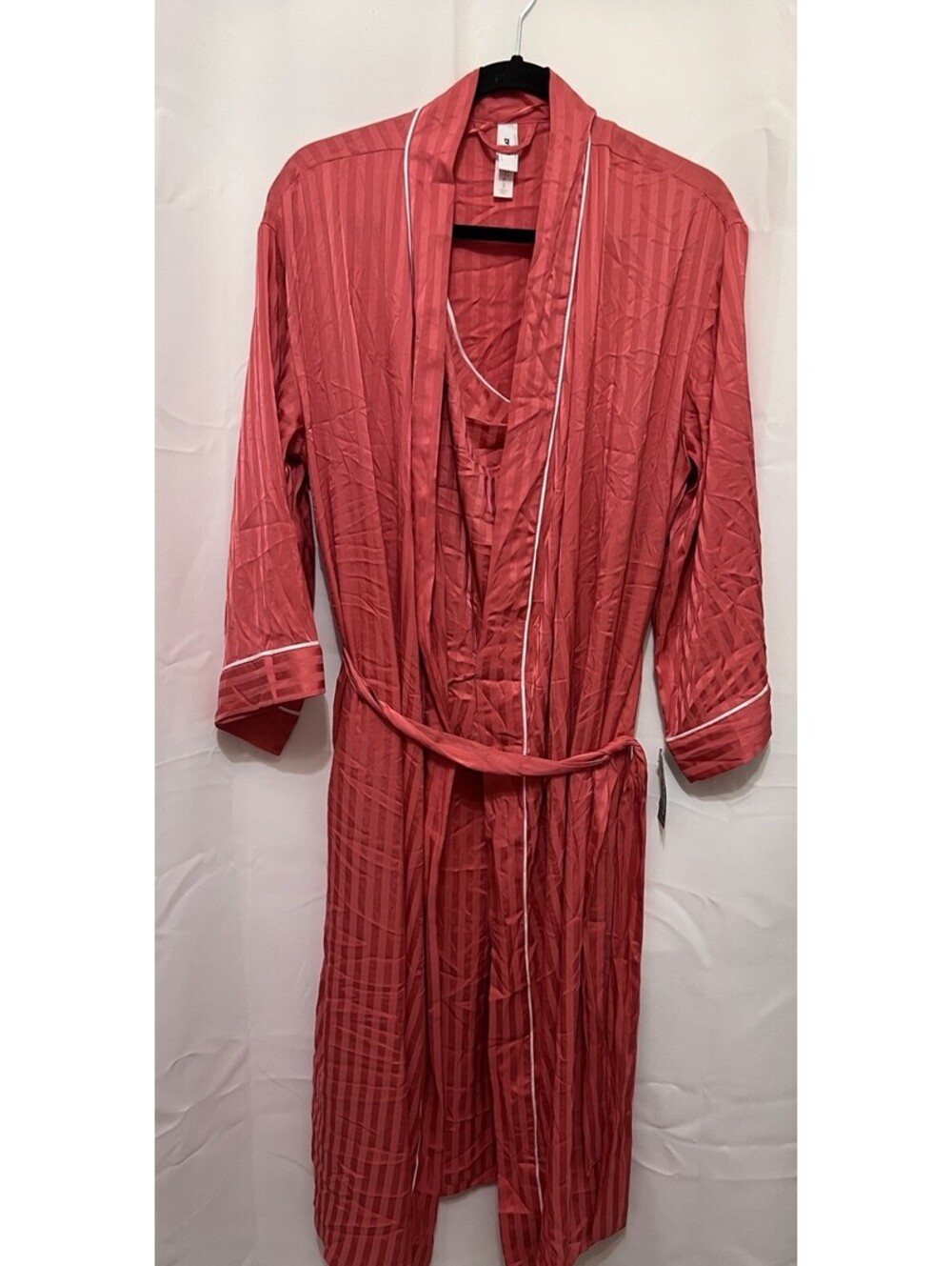 Auden Women's 3 Piece Luxury Satin Pajama Set  Coral Red Stripe NWT